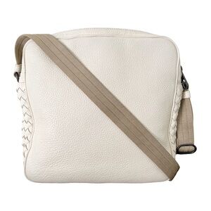 Bottega Veneta bone white pebbled leather intrecciato detail crossbody bag